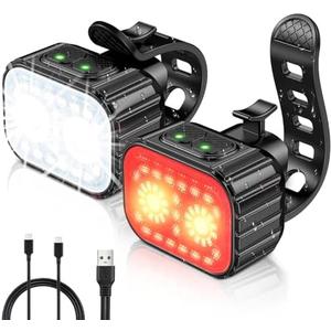 Bike Lights, Rechargeable Bicycle Lights Set Super Bright 8+12 Modes, IPX6 Waterproof Bike Lights for Night Riding/Cycling Safety, Front and Back Taillight Reflectors, 58 Hrs Long Battery Life