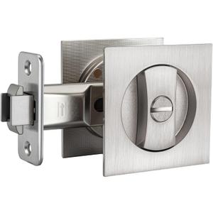 goldenwarm Brushed Nickel Pocket Door Lock, Privacy Square Pocket Door Hardware Not-Adjustable 2-3/8" Latch, Pocket Door Handles for Pocket Doors Sliding Doors 1 Pack