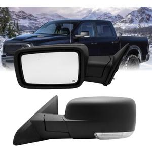 Driver Side Mirror Compatible With 2013-2018 Dodge Ram 1500 2500 3500 With Manual Folding Power Heated Glass Turn Signal Light Puddle Light Temperature Sensor Texture Black (10 Pins)