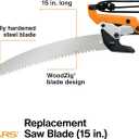 Fiskars 15" Replacement Saw Blade, Woodzig Chainsaw Tooth, Compatible Models 9300/9261/TP45, Silver