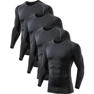 4 Pack Men's Compression Shirts Long Sleeve UPF SPF Rash Guard Workout Base Layer Undershirt Gear (Medium)
