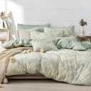 LEMIROE Botanical Cotton Comforter King Size - Dusty Green Comforter Printed with Luxurious Greyish-Green Ferns on Beige,Reversible Lightweight Bedding Sets 3Pcs (104"90")