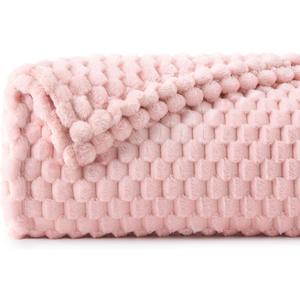 BEDELITE Fleece Blanket Twin Size for Bed Couch, 3D Jacquard Decorative Pink Throw Soft and Cozy Warm Plush Fuzzy Blanket All Seasons Suitable, 60x80Inches