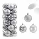 24 Pcs Christmas Balls Set, 30mm/1.18 inch, Christmas Tree Hanging Shatterproof Ornaments Decoration, Pre-Hooked Hanging Balls, Seasonal Home Decoration for Trees (Silver)