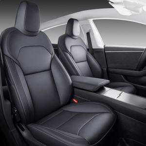 Front Seat Covers for 20252026 Tesla Model Y Juniper, Nappa Leather Custom Fit Front Row 2-Piece Set, Airbag Compatible Car Interior Seat Cushion Covers, Black, 2-Pack