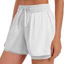 PINSPARK Running Shorts for Women Quick Dry Gym Workout Shorts with Liner Zipper Pockets Drawstring High Waisted Short White XXL