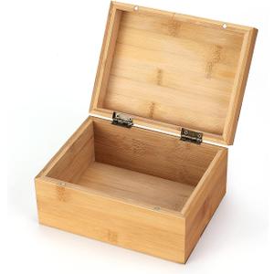 Woiworco Small Bamboo Wooden Box with Hinged Lid, 6.7 x 5.1 x 3.1 inch Natural Wooden Boxes Box for Crafts Art and DIY Hobbies, Decorative Box and Home Storage Wooden Keepsake Box Gift