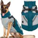 IECOii Dog Winter Coat with Harness Built in, Waterproof Windproof Dog Coats for Large Dogs, Thermal Fleece Cold Weather Jackets with Zip, Outdoor Warm Snow Jacket Reflective, Turquoise Green, XL