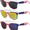 American Flag Sunglasses, 4th of July Sunglasses 3 Pcs, Red White and Blue Decorations Patriotic, USA Flag Glasses for Women Men Classic Retro for 4th of July Accessories