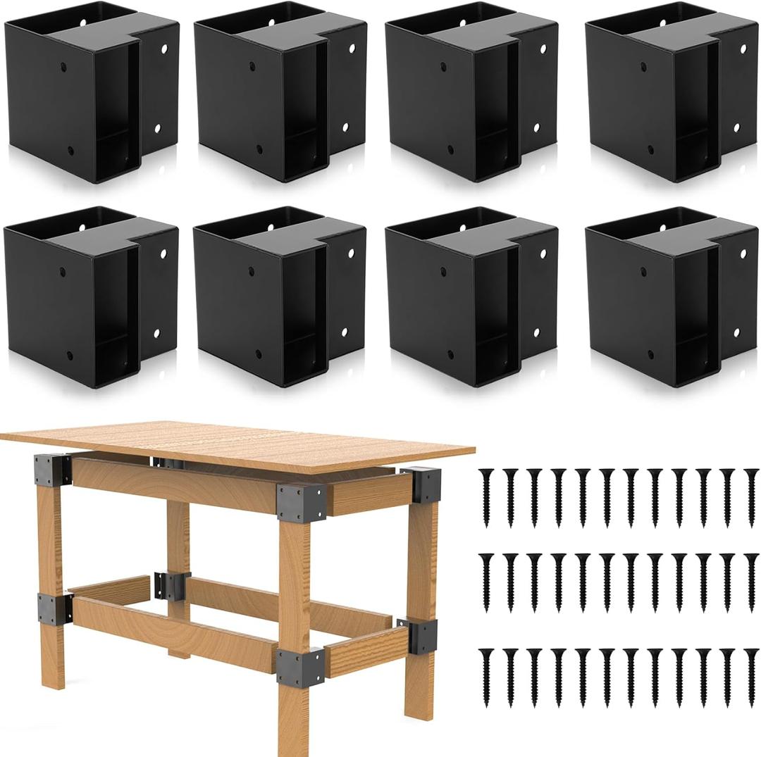 Heavy Duty Workbench Bracket Kit, 8 PCS Workbench Corner Brackets, 3-Way Right Angle Corner for DIY Work Table for 2x4 (Actual 1.5"x3.5") Wood - Black