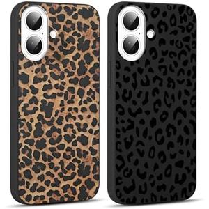 2 Pack for iPhone 16 6.1'' Cheetah Print Cases, Cute Luxury Leopard Print Pattern Design Cases for Women Men Girls, Fashion Retro Shockproof Anti Scratch Protection Silicone Soft TPU Cover