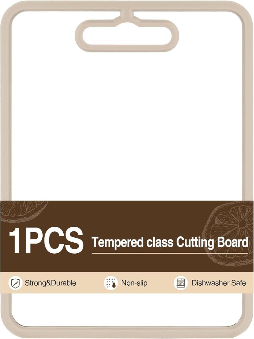 Tempered Glass Cutting Board for Kitchen - High-Strength Glass with Non-Slip silicone Frame.Scratch/Heat/shatter Resistant, BPA-Free, ldeal Alternative to Plastic & Wood Cutting Boards (Beige)