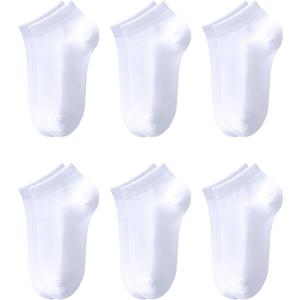 Kids Ankle Socks Boys Seamless Short Socks Girls School 4-16 Years 6 Pairs Youth Cotton Low Cut Uniform Sock (White)