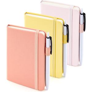 feela 3 Pack Pocket Small Notebook Journals, Mini Cute Hardcover College Ruled Notepad Women Office Supplies, with 3 Black Pens, 3.5x 5.5, A6, Pastel Colors, Light Yellow, Light Pink, Pale Orange