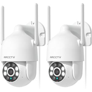2K Security Cameras Outdoor, 360Pan-Tilt View 2.4G/5G WiFi Security Camera with Motion Tracking, Spotlight & Siren, 2-Way Audio, Full Color Night Vision, Waterproof (2 Pack)