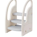 Toddler 3 Step Stool Onasti Kids Standing Tower for Toddlers Plastic Learning Helper Stool for Kitchen Counter Bathroom Sink Toilet Potty Training with Handles and Non-Slip Pads-Grey White