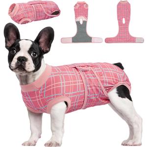 Kuoser Dog Recovery Suit for Female Male Dogs, Post-Surgery Bodysuit for Spay Neuter, Dog Onesie After Surgery, Anti-Licking Pet Surgical Recovery Suit, Pink M (M (Back:13.4-16.1'', Weight:14-25 LB))