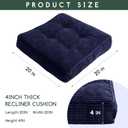 HIGOGOGO Tufted Corduroy Recliner Seat Cushion for Elderly, High Density Foam Large Square Seat Cushion for Recliner Chair, Floor Pillow, Office Chair, Car, No Pressure on Thighs, 20x20x4, Navy