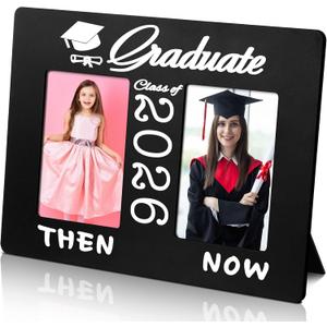 Vercraft Class of 2026 Graduation Then Picture Frame Gifts Holds 4x6 Inch Black Grad Photos Wood Photo Album for High School College