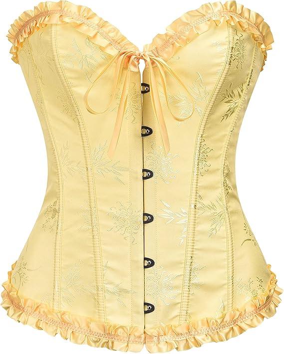 SZIVYSHI Corset Tops for Women, Bustier Shapewear Lingerie, Lace Waist Push Up Bodysuit ( Beige, XS )