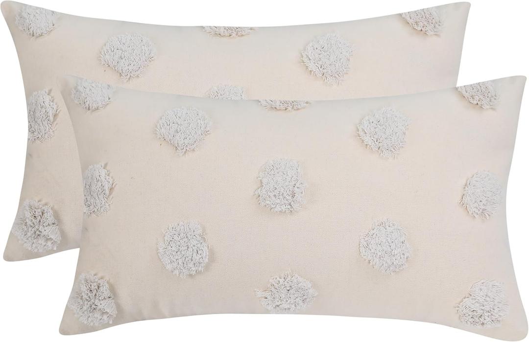 Holibeat Fluffy Dot Christmas Pillow Covers Xmas Decorative Throw Pillowcases (Beige, 20" x 12" (Pack of 2))