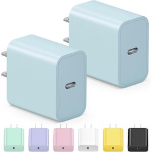 5 x USB C Charger Block iPhone Charger Block Type C Charger 2-Pack iPhone 15 Charger Block for iPhone 15/15 Plus/15 Pro/15 Pro Max/iPhone 14/14 Pro Max/13/12 Pro Max/11 Pro/Max/iPad Pro and Samsung(Blue)