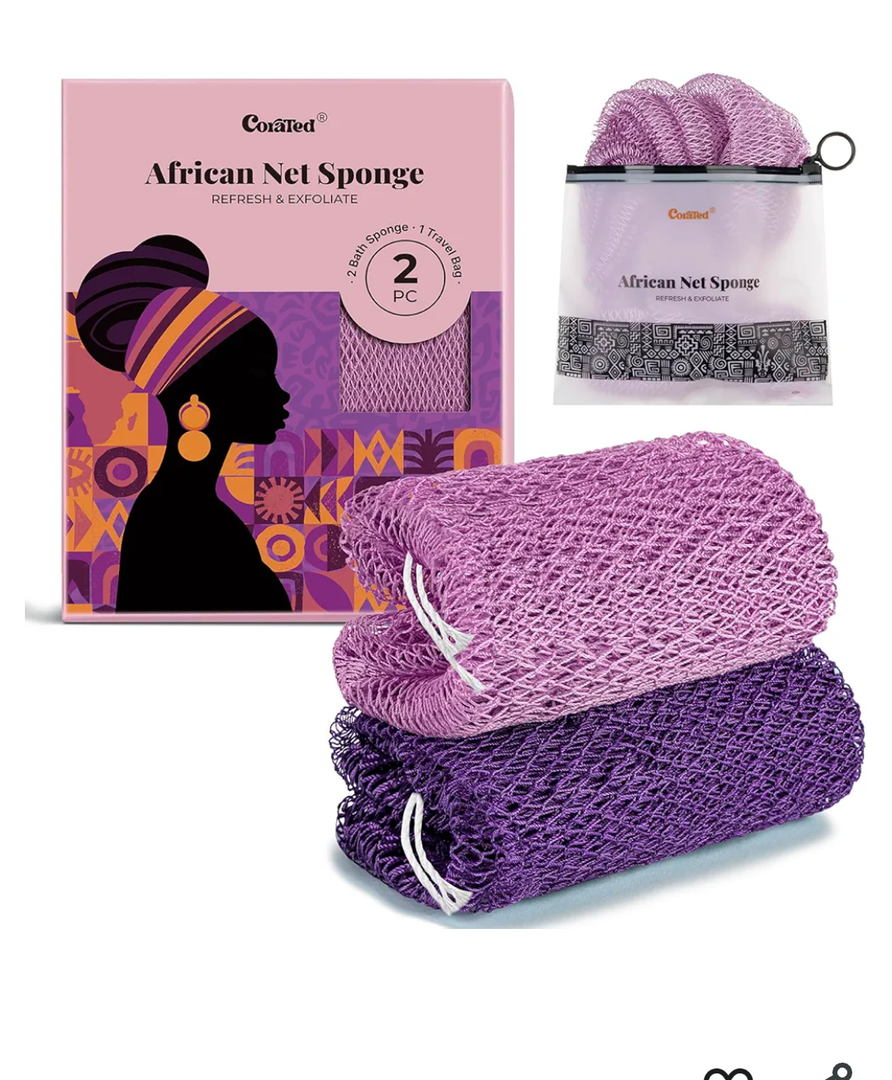 CORATED African Net Sponge Authentic, Shower Loofah Exfoliating Bath Sponge, Body Scrubber for Women and Men Daily Use Body Care, Travel Portable Bath Accessories Spa Gifts