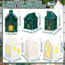 6 Pcs Ceramic St. Patrick's Day Village Houses LED Lighted Irish Village Sets Holiday Gift for DIY St. Patrick's Day Holiday Miniature Porcelain House Figurines for Home Tabletop Mantel Shelf Decor