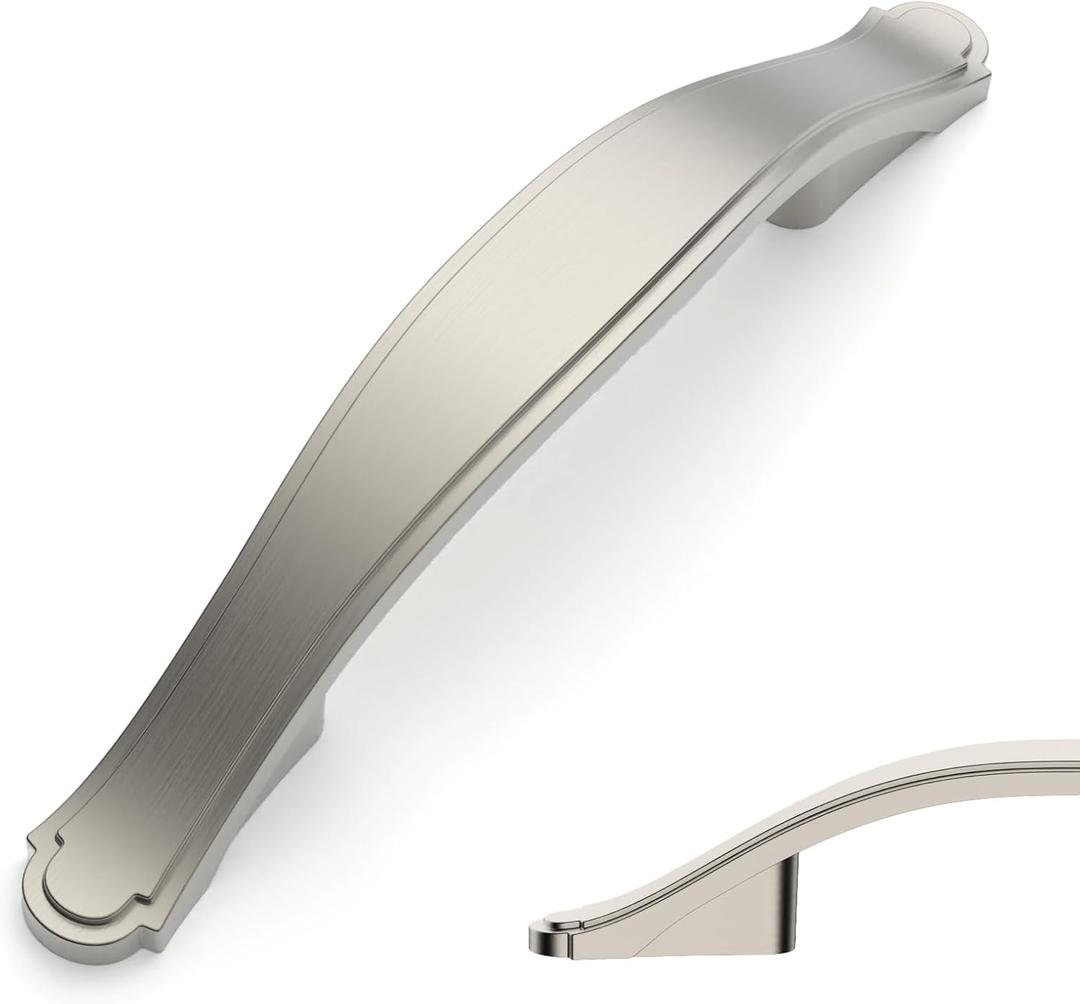 Amerdeco 10 Pack Brushed Satin Nickel Cabinet Hardware - 3 Inch(76mm) Hole Center Drawer Pulls for Kitchen, Bathroom & Dresser - ZH0068 (3"/76MM Hole Center)