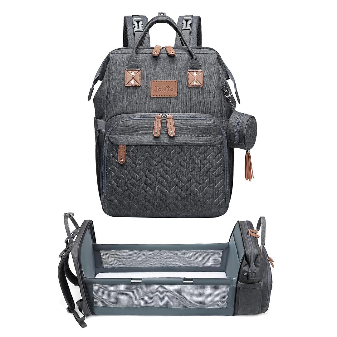 JOLLITO Diaper Bag Backpack with Changing Station Large Capacity Multifunction Baby Bags for Boy Girl Travel For Moms Dads Baby Registry Search Essentials Shower Gifs Gray