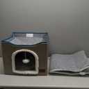 Bedsure Cat Beds for Indoor Cats - Large Cat Cave for Pet Cat House with Fluffy Ball Hanging and Scratch Pad, Foldable Cat Hideaway,16.5x16.5x13 inches, Grey (Single)