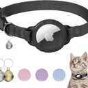 AirTag Cat Collars, Stretchy Collar with Apple AirTag Holder and Bell, Breakaway Ultra Design Elastic GPS Tracking Collars for Cats and Puppies, (7.5-12.5 Inch), Black