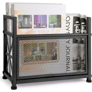 Black Magazine Holder, Metal Magazine Rack Floor, Mesh Magazine File Holder, Magazine Storage Basket, Magazine Holders for ClassroomMagazine Stand for Desk, Folder Organizer Bin for Books