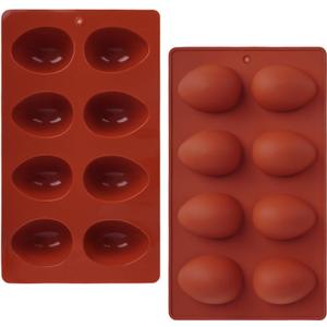 2Pcs 8-Cavity Silicone Easter Egg Molds, Egg Shaped Cake Pop Mold, Baking Supplies for Making Chocolate Jello Candy (Brick Red)