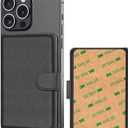 Leather Wallet Card Holder, Phone Card Holder with RFID Blocking ID Window for iPhone Android Phones & Cases (Black)