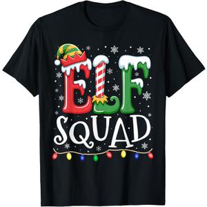 Elf Family Christmas Matching Pajamas Xmas Elf Squad T-Shirt, S, Black