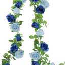Greentime 2 Pack Artificial Flower Garland 6.5 FT Fake Rose Garland Vine for Wedding Arch Table Centerpiece Arrangement Room Baby Shower Decor (Royal Blue and Light Blue)