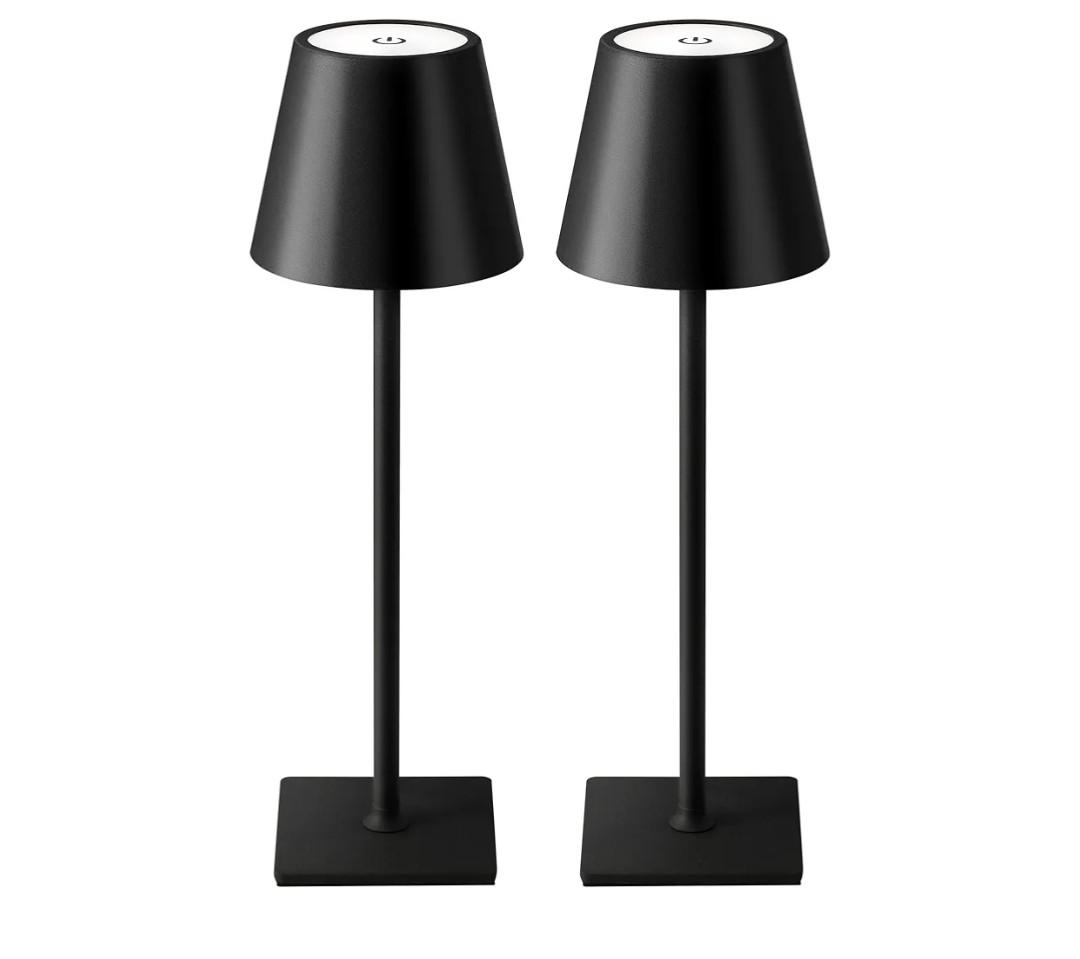 KDG 2 Pack Cordless Table Lamp, Portable LED Desk Lamps, 5000mAh Battery Operated, 3 Color Stepless Dimming Up, for Restaurant, Bedroom, Outdoor Camping, Coffee Shop, Night Light, Rechargeable (Black)