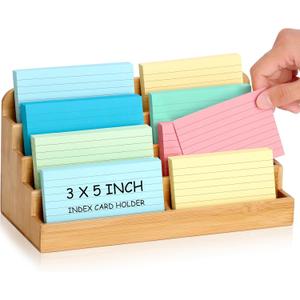 4 Tier Index Card Display Stand 3x5 Inch Index Card Organizer Wood Sticky Note Holder Business Card Display Stand 8 Pockets for Desktop 600 Sheets Capacity for Office Business Table