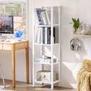 54in Tall Bookshelf 5-Tier Small Narrow Bookcase, Skinny Book Shelf for Small Space, Farmhouse Slim Shelf with Storage, Wood Freestanding Display Thin Bookshelves for Living Room, Office, White