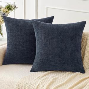 MIULEE Pack of 2 Couch Throw Pillow Covers 18x18 Inch Soft Navy Blue Chenille Pillow Covers for Sofa Living Room Solid Dyed Pillow Cases