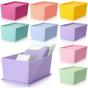 Menkxi 8 Pcs Storage Bins with Lids Small Plastic Storage Containers Stackable Storing Baskets Box Cute Organizer Bins for Organizing Shelves (Mixed Color)
