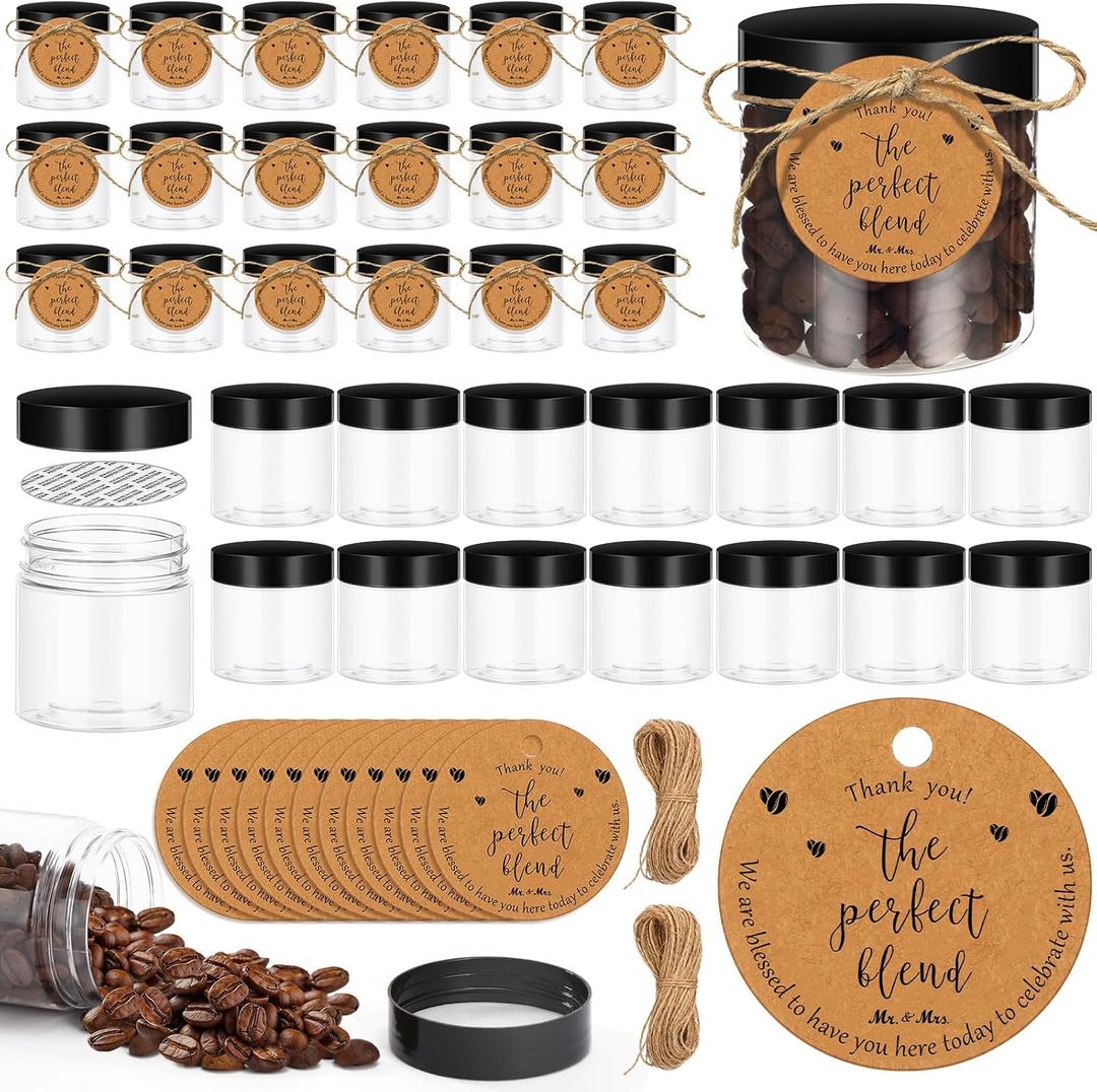 102 Pcs Coffee Bean Wedding Favors for Guests 50 Coffee Bean Jars with Lids 50 Thank You Tags Wedding Tags with Hemp Ropes Thank You Gifts, No Beans