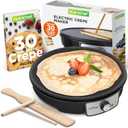 Nutrichef Electric Crepe Maker Pan & Griddle | 12 Inch Nonstick Cooktop | LED Indicators & Adjustable Temperature Control | Includes Spatula, Batter Spreader | Cooks Crepes, Roti & Pancakes