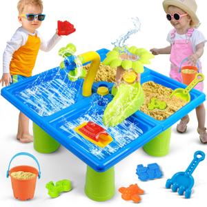 Winter Snow Water Table for Toddlers 1-3, 4-in-1 Play Table Rain Showers Splash Pond Toys, 24 PCS Sensory Activity Sand Table, Kids Outdoor Backyard Beach Toys for Boys Girls Age 3 4 5 6