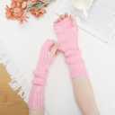Solid Color Knit Elastic Arm Warmers Fingerless Gloves Elbow Long Knitted Cover for Winter (One Size, Pink)