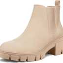 mysoft Women's Platform Chelsea Boots Lug Sole Slip On Chunky Block Heel Ankle Booties (8, Nude)