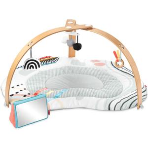 Skip Hop Baby Play Gym Montessori-Inspired 3-in-1 Sensory Tummy Time Activity Mat with 25+ Developmental Activities 4 Toys and 5 Parent Guide Cards with Stage-Based Activities Discoverosity Age 0-2y, 42L x 33.5W x 19H
