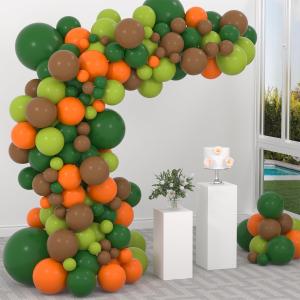 2 x Olive Green Orange Orange Brown Balloons Arch Kit - Dark Green Orange Balloons Wildland Balloon Arch for Jungle Safari Birthday Baby Shower Wedding Gender Reveal Party Decorations