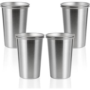 SMLIXE 8 Pack 16oz Stainless Steel Pint Cup, Healthy Unbreakable and Stackable, Metal Drinking Glasses